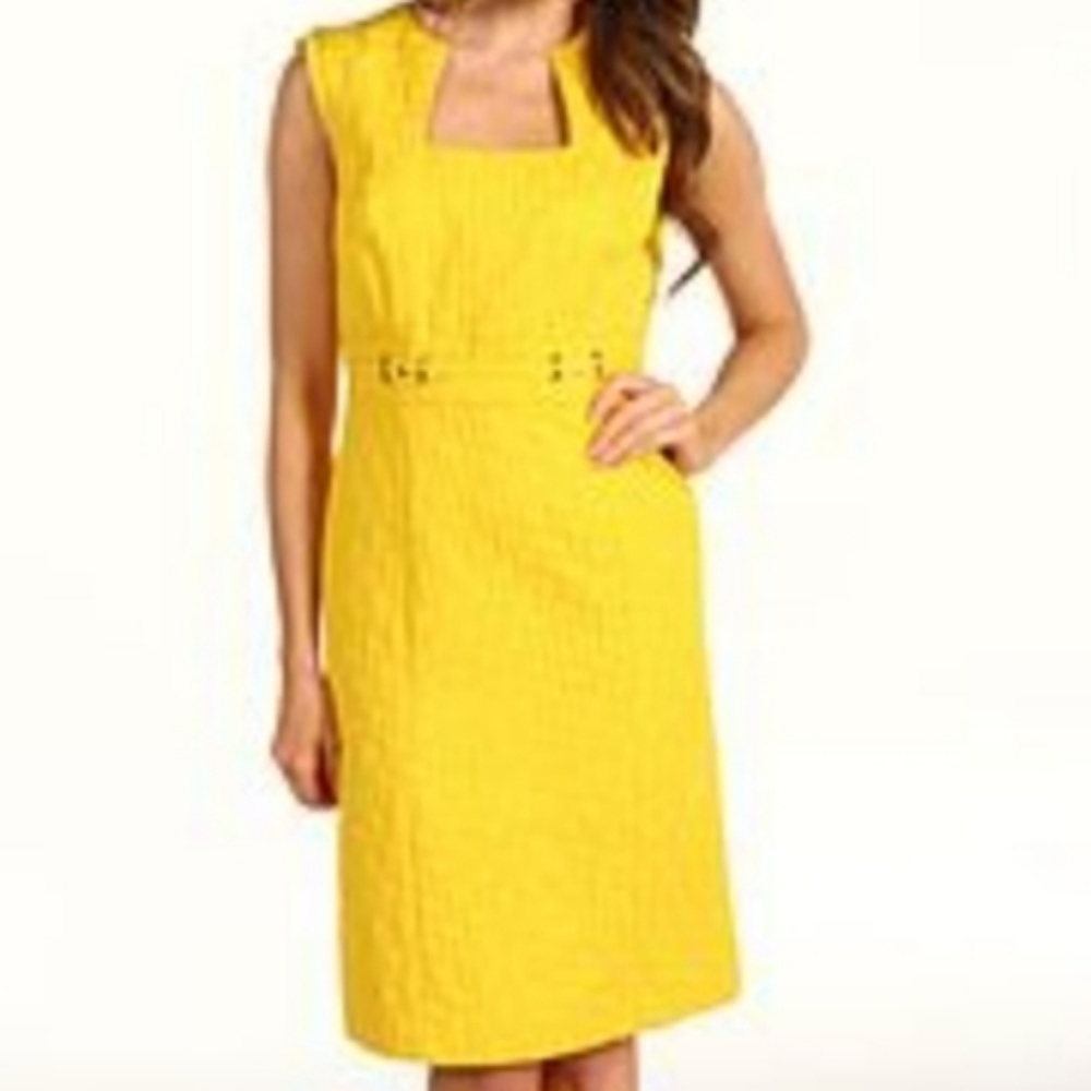 Tahari (Size 16) Canary Yellow Textured Print All Purpose Standout Sheath Dress